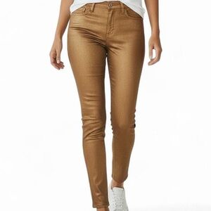 Lucky Brand Gold Metallic Low Rise Charlie Skinny Jeans 26 Y2K Party Glam Disco
